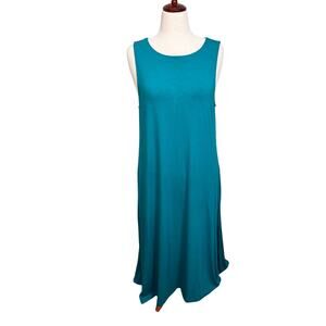 J. Jill maxi dress teal blue knit sleeveless scoop neck back pleat pockets  L